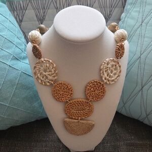 Bohemian Woven Necklace in Brown and Cream